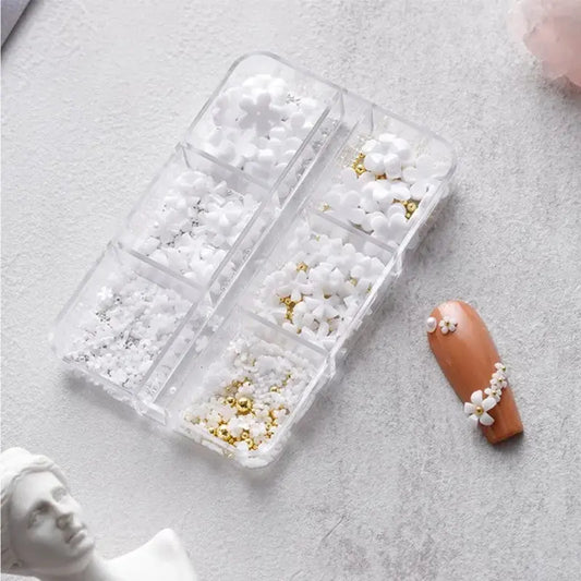 3D Flower Nail Accessory Charms with Caviar Beads