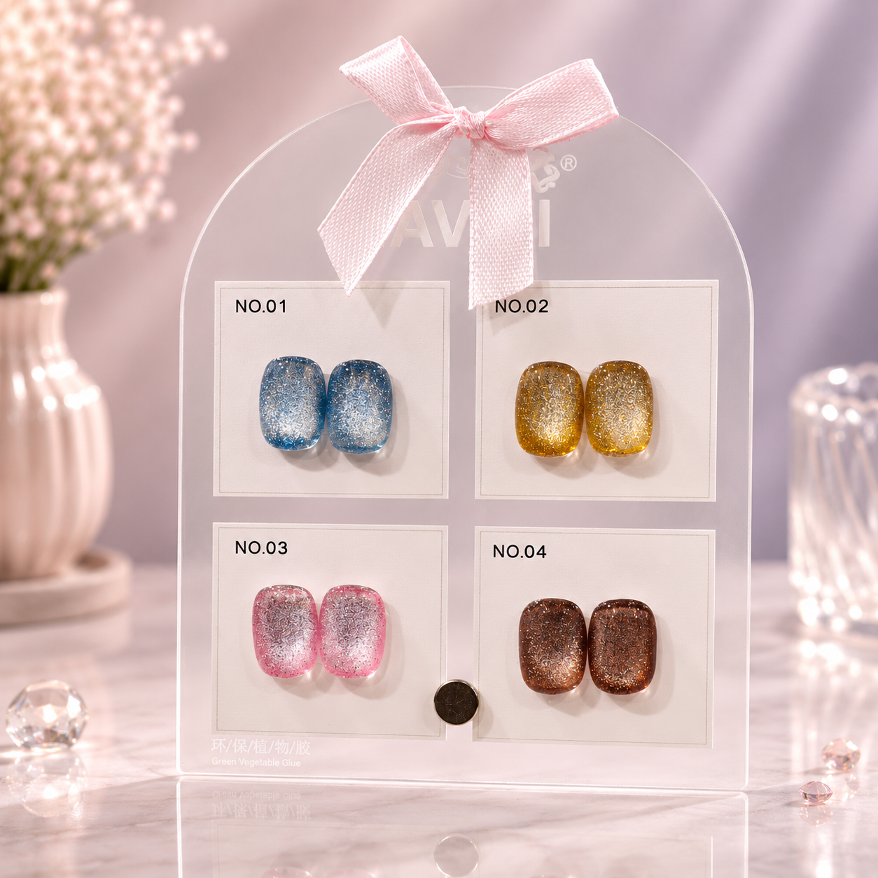 Savni Gel Polish Kit Set Of 4 PCS, 15ml Each, Glitter Cat Eye, Model-4002