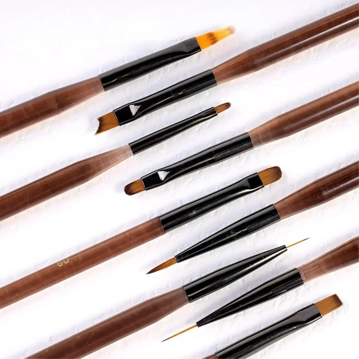 Gel, Acrylic, Dotting, Petal, Ombre, Angled Mix Brushes - Set of 9