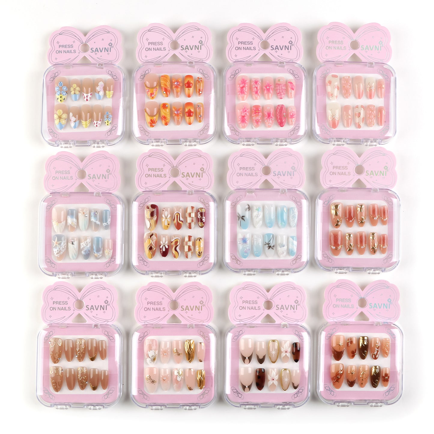 Press On Nails Premium Stone & Printed Series - 12 Sets in Press On Box
