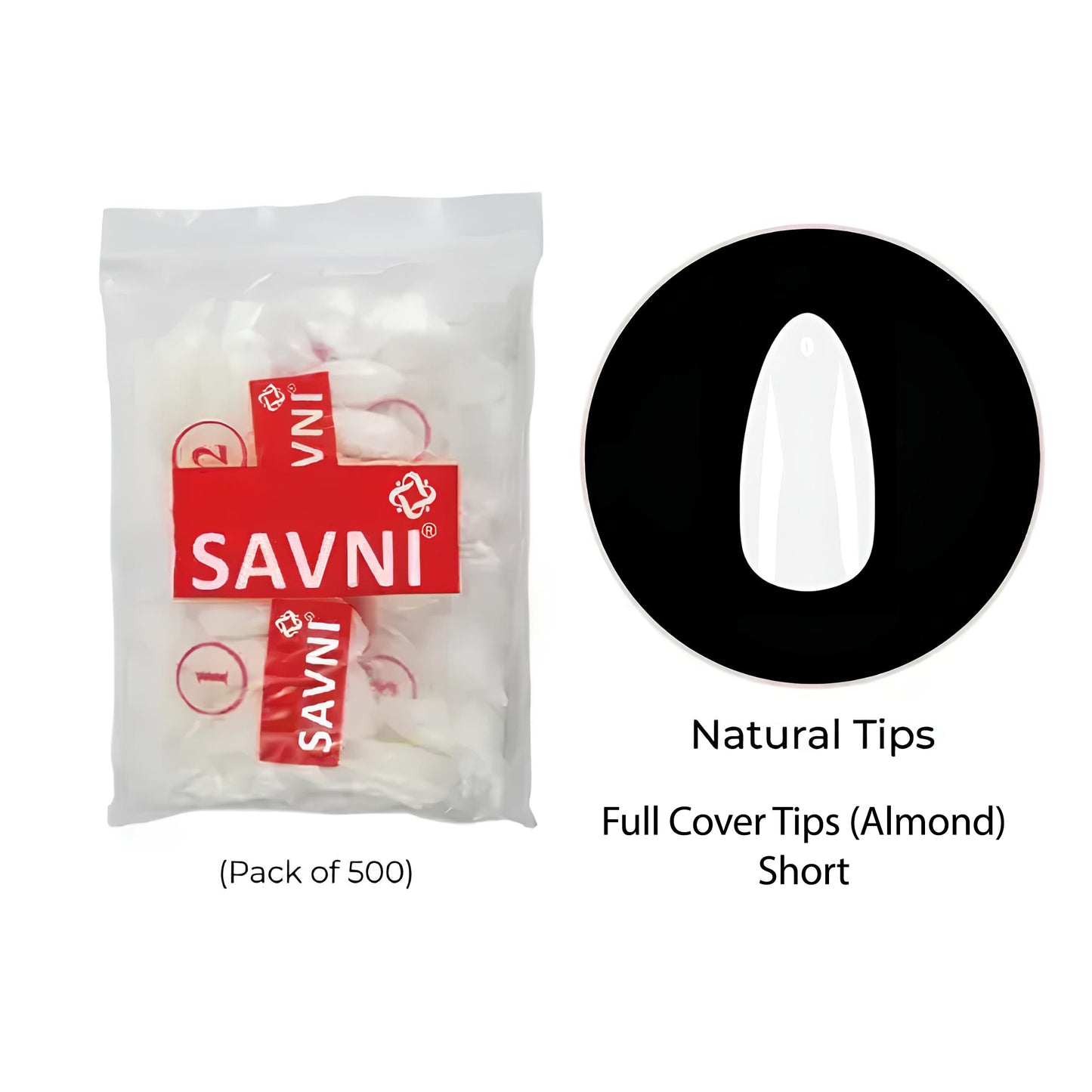 Savni E10 Short Full Cover Almond Natural Tips - 500 pcs