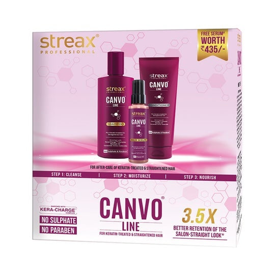 Streax Professional Canvo Line Serum 100ml+Conditioner240g+Shampoo 300ml Combo