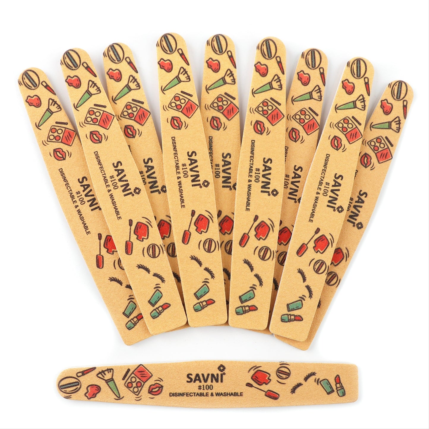 Savni Colored Designer Washable Nail Filers 100/100 Grit - Pack of 12 (Assorted Shape)