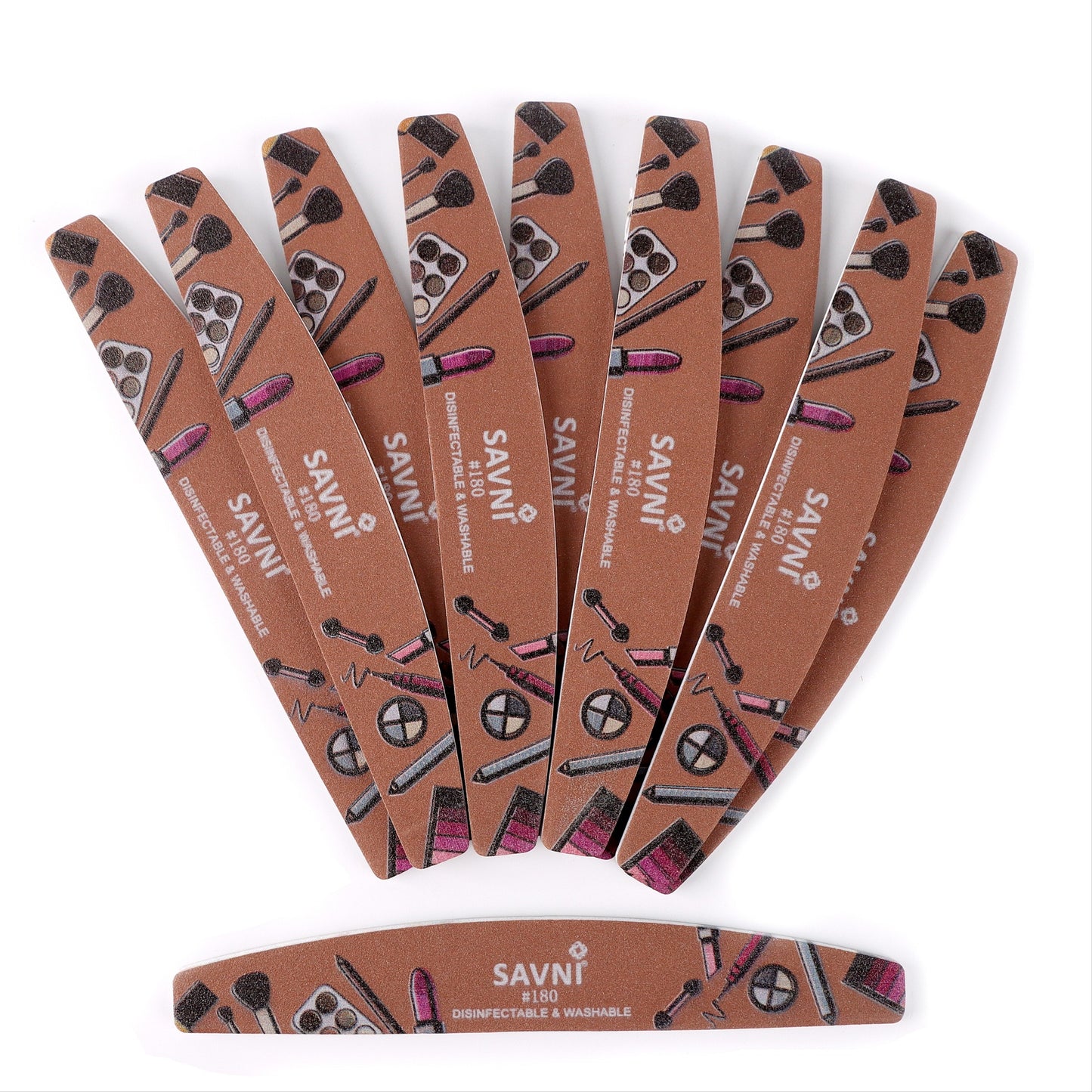 Savni Colored Designer Washable Nail Filers 180/180 Grit - Pack of 12 (Assorted Shape)