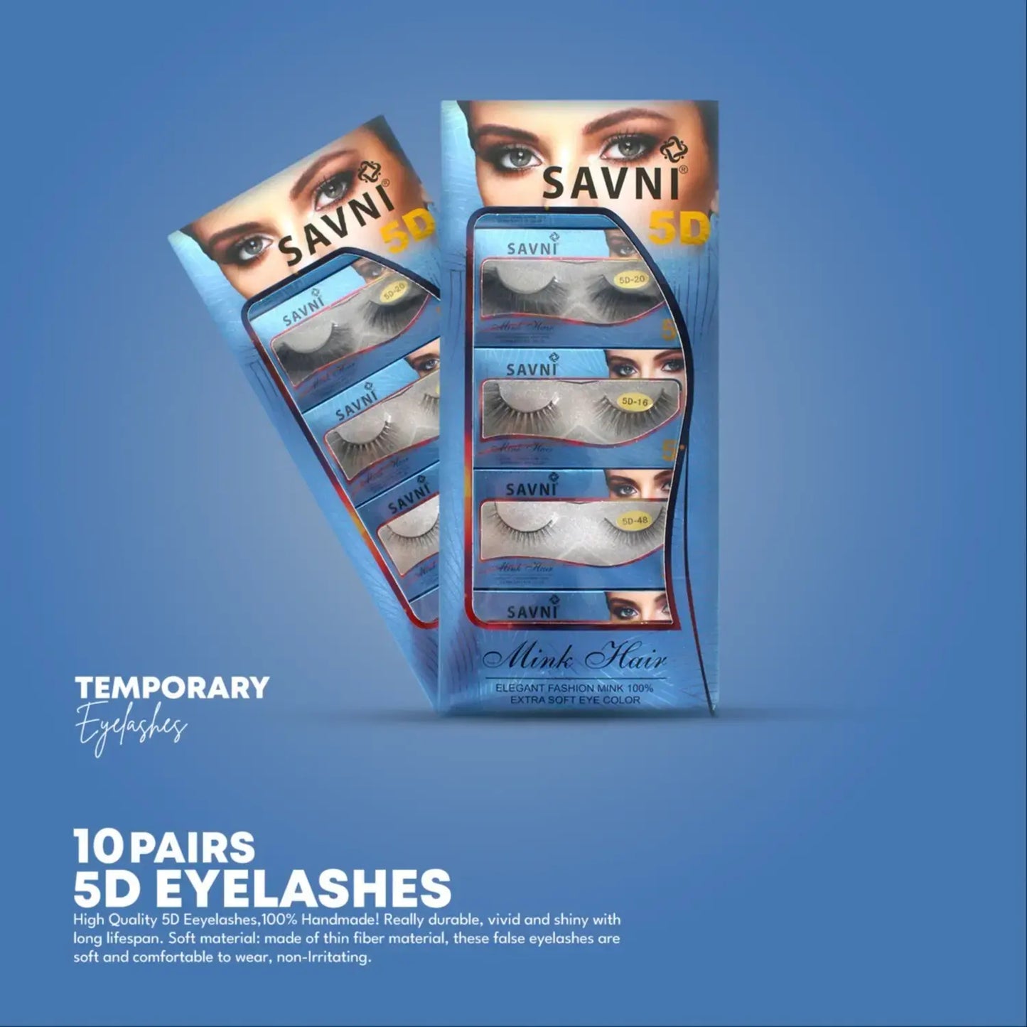 Savni 5D Professional Temporary Mink Hair Eyelash Extension 10 pairs Mix Blue Box