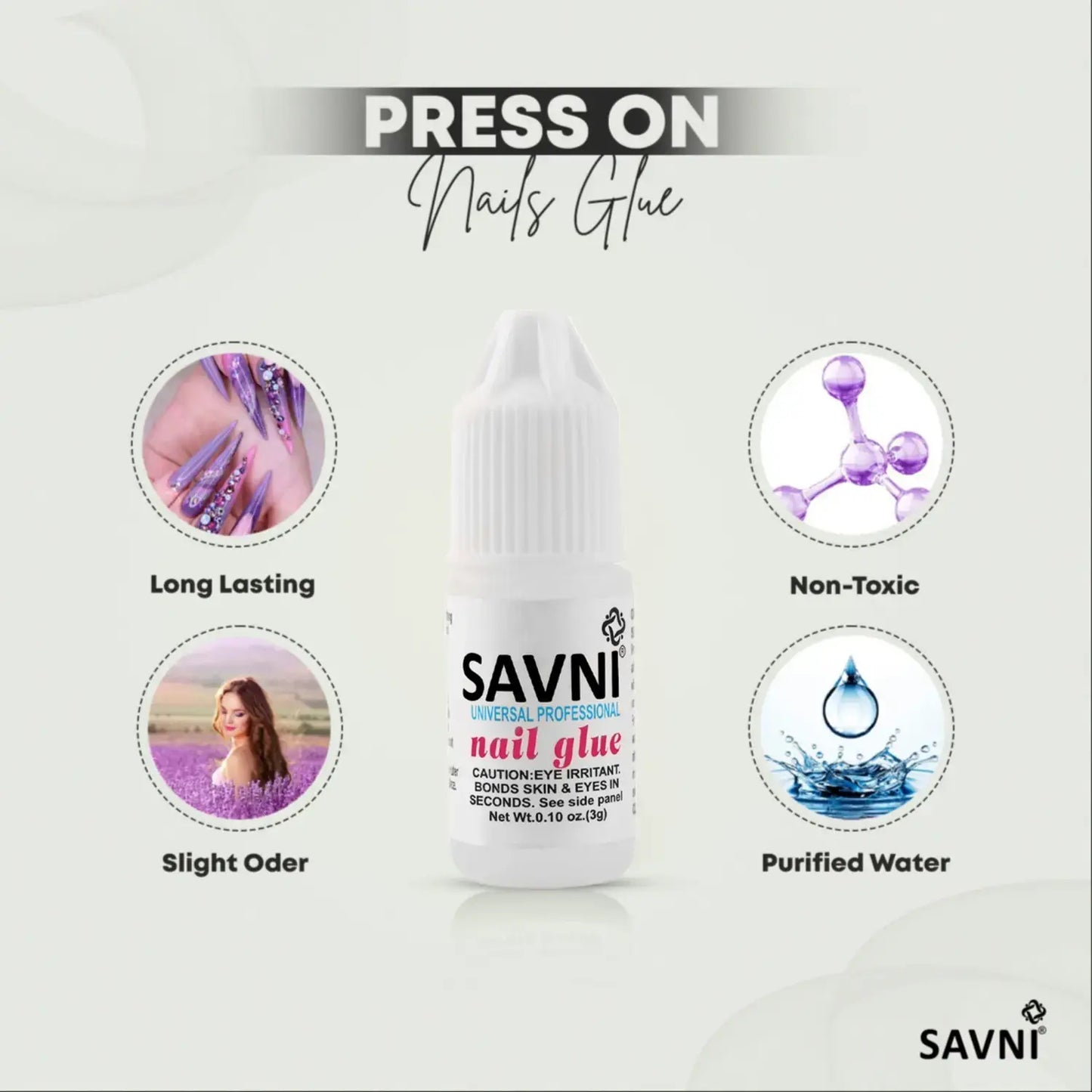 Savni Professional Nail Glue for Extensions, Press On Nails & Accessories - Pack of 6 (3 gram each)