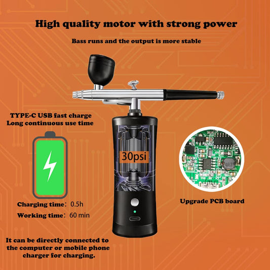Airbrush Spraying Machine for Nails & Makeup with Strong Spraying Power Black/Purple Color
