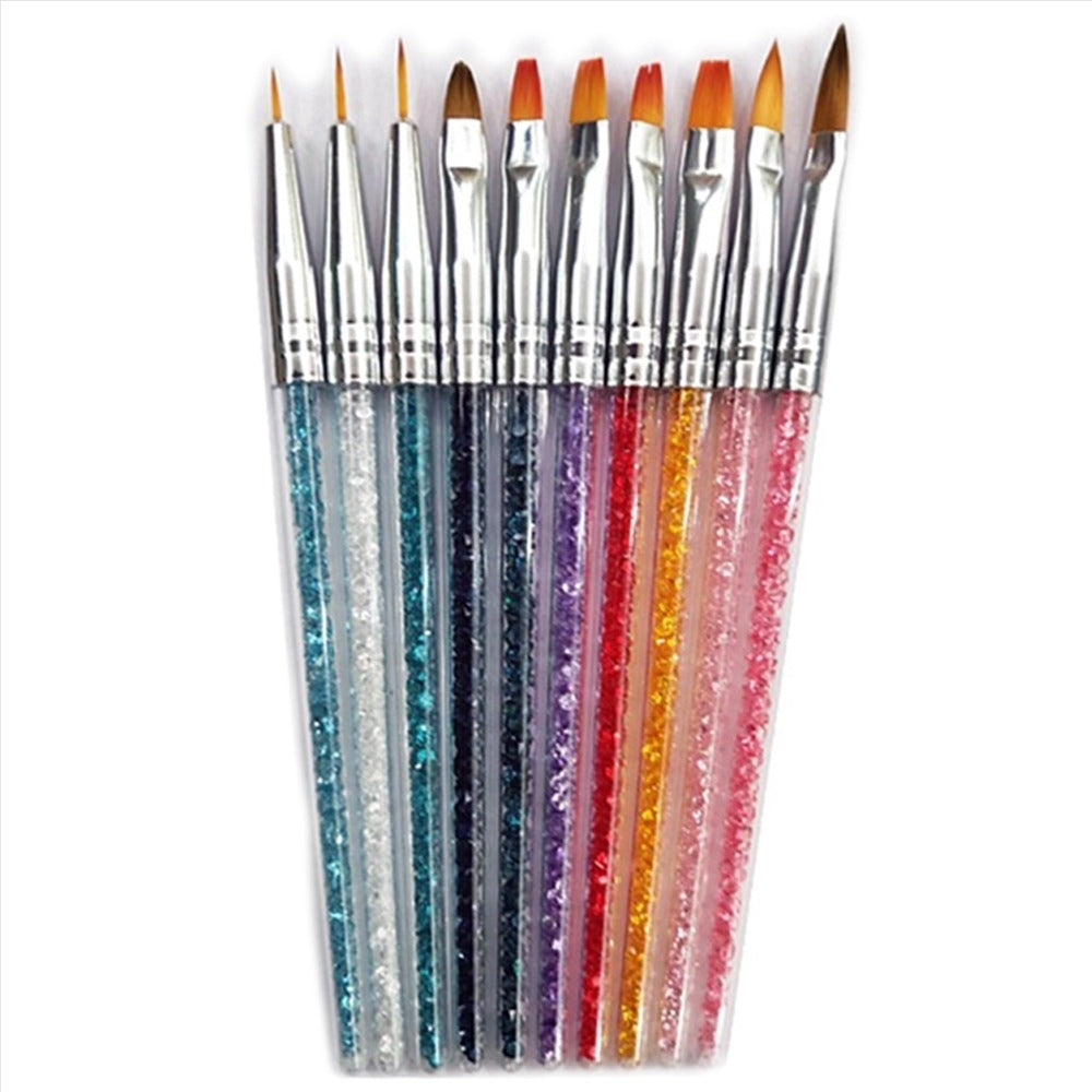 Gel, Acrylic, Angled, Flat, Detailing Mix Brush Set Acrylic Stone Handle - Set of 10
