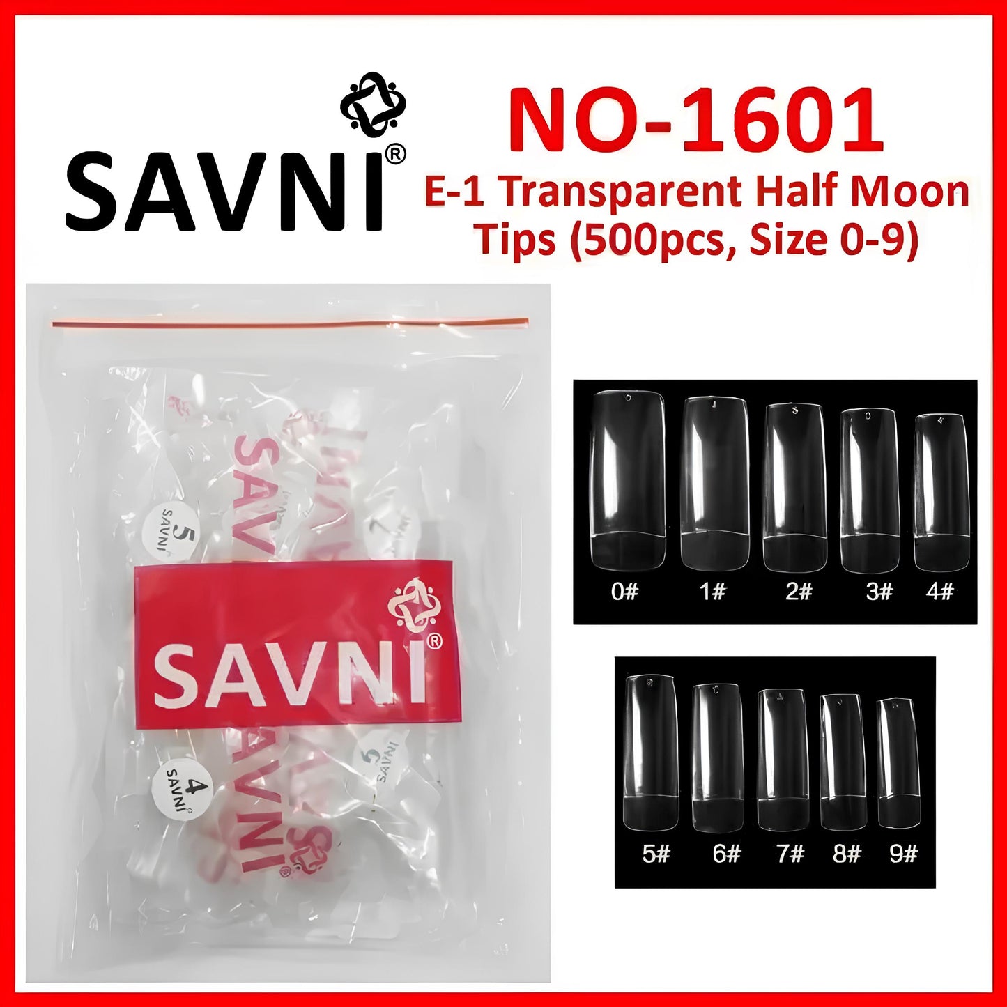 Savni E1 D Lock Half Moon Transparent Tips - 500 pcs