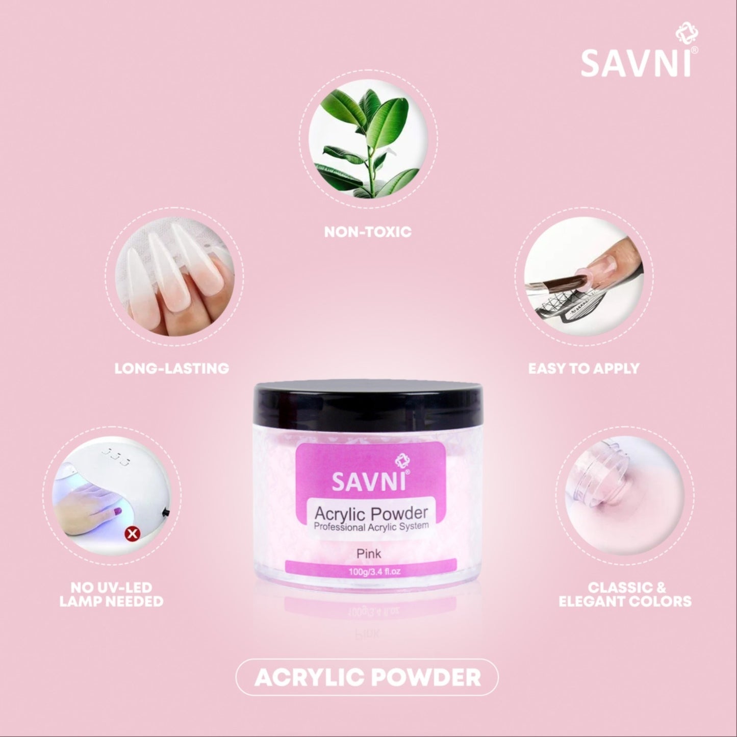 Savni 100g Pink Acrylic Powder Kit