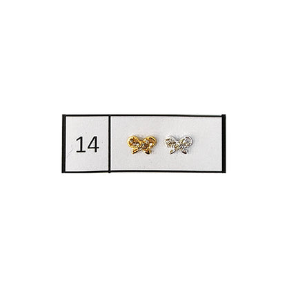 Metallic Nail Bows Accessory Silver Series - 5 Pair (Assorted Design)