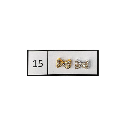 Metallic Nail Bows Accessory Silver Series - 5 Pair (Assorted Design)