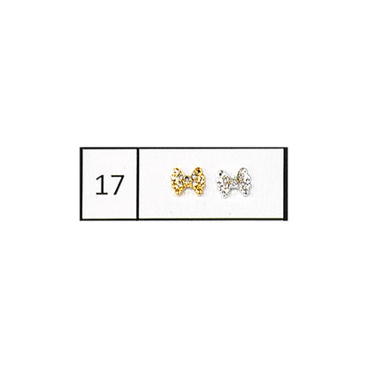 Metallic Nail Bows Accessory Silver Series - 5 Pair (Assorted Design)
