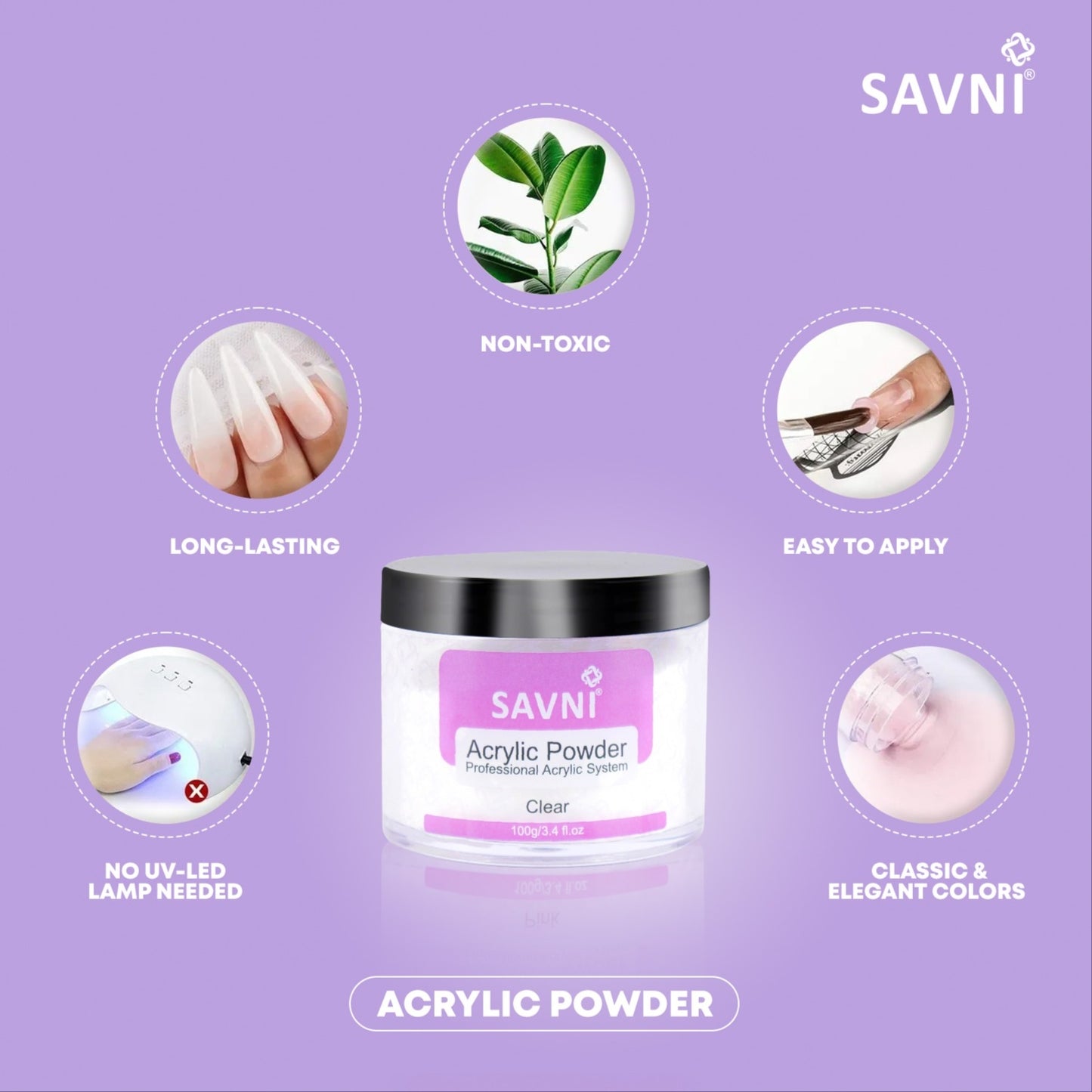 Savni 100g Clear Acrylic Powder Kit