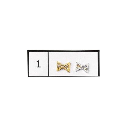 Metallic Nail Bows Accessory Silver Series - 5 Pair (Assorted Design)