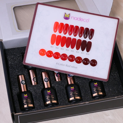 Nadeco UV Gel Polish Kit Set Of 8, 15ml each, Red Velvet Palette, Model - G