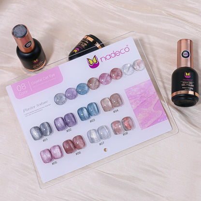 Nadeco UV Gel Polish Kit Set Of 8, 15ml each, Crystal Cat Eye Palette, Model - I