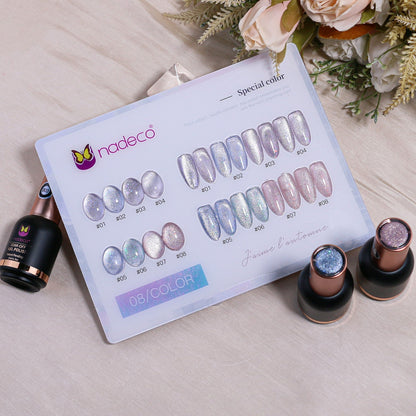 Nadeco UV Gel Polish Kit Set Of 8, 15ml each, Icy Pearl Pastel Shimmer Palette, Model - D