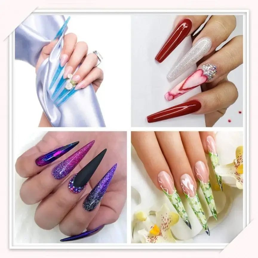 Stiletto XXL Extra Long Transparent Sharp D Lock Extension Tips - 12 Pcs