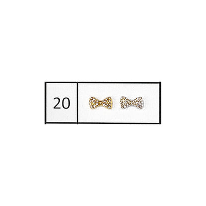 Metallic Nail Bows Accessory Silver Series - 5 Pair (Assorted Design)