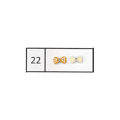 Metallic Nail Bows Accessory Silver Series - 5 Pair (Assorted Design)