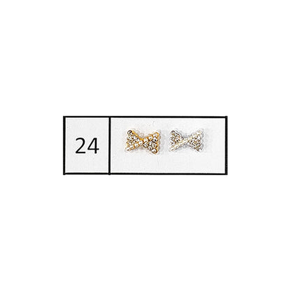 Metallic Nail Bows Accessory Silver Series - 5 Pair (Assorted Design)