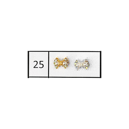 Metallic Nail Bows Accessory Silver Series - 5 Pair (Assorted Design)