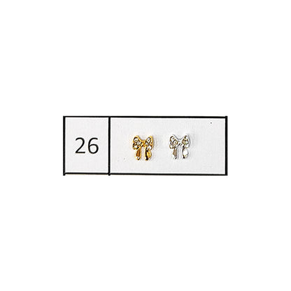 Metallic Nail Bows Accessory Silver Series - 5 Pair (Assorted Design)
