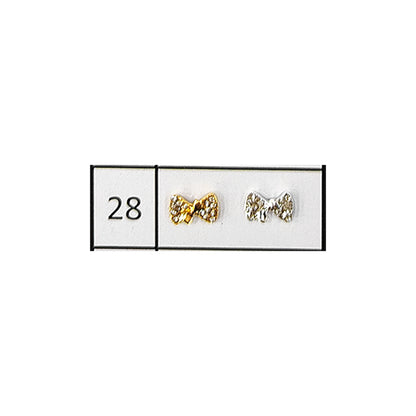 Metallic Nail Bows Accessory Silver Series - 5 Pair (Assorted Design)