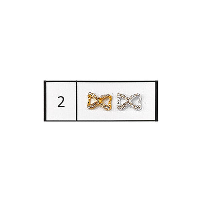 Metallic Nail Bows Accessory Silver Series - 5 Pair (Assorted Design)