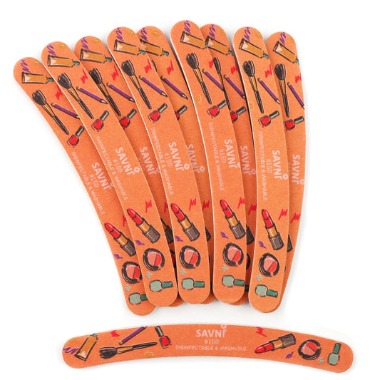 Savni Colored Designer Washable Nail Filers 150/150 Grit - Pack of 12 (Assorted Shape)