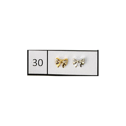 Metallic Nail Bows Accessory Silver Series - 5 Pair (Assorted Design)