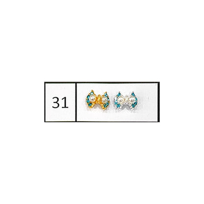 Metallic Nail Bows Accessory Silver Series - 5 Pair (Assorted Design)