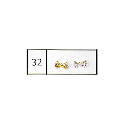 Metallic Nail Bows Accessory Silver Series - 5 Pair (Assorted Design)