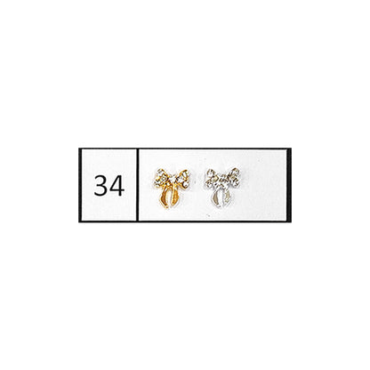 Metallic Nail Bows Accessory Silver Series - 5 Pair (Assorted Design)