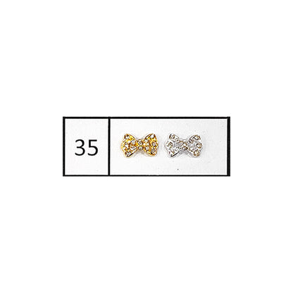 Metallic Nail Bows Accessory Silver Series - 5 Pair (Assorted Design)