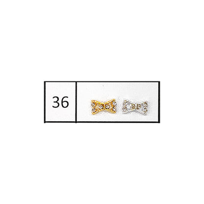 Metallic Nail Bows Accessory Silver Series - 5 Pair (Assorted Design)