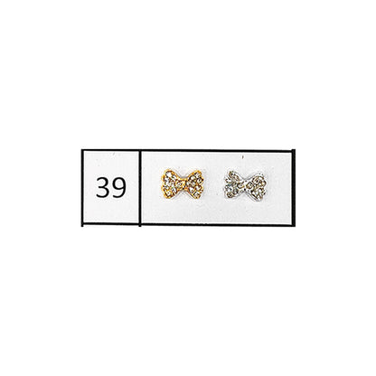 Metallic Nail Bows Accessory Silver Series - 5 Pair (Assorted Design)