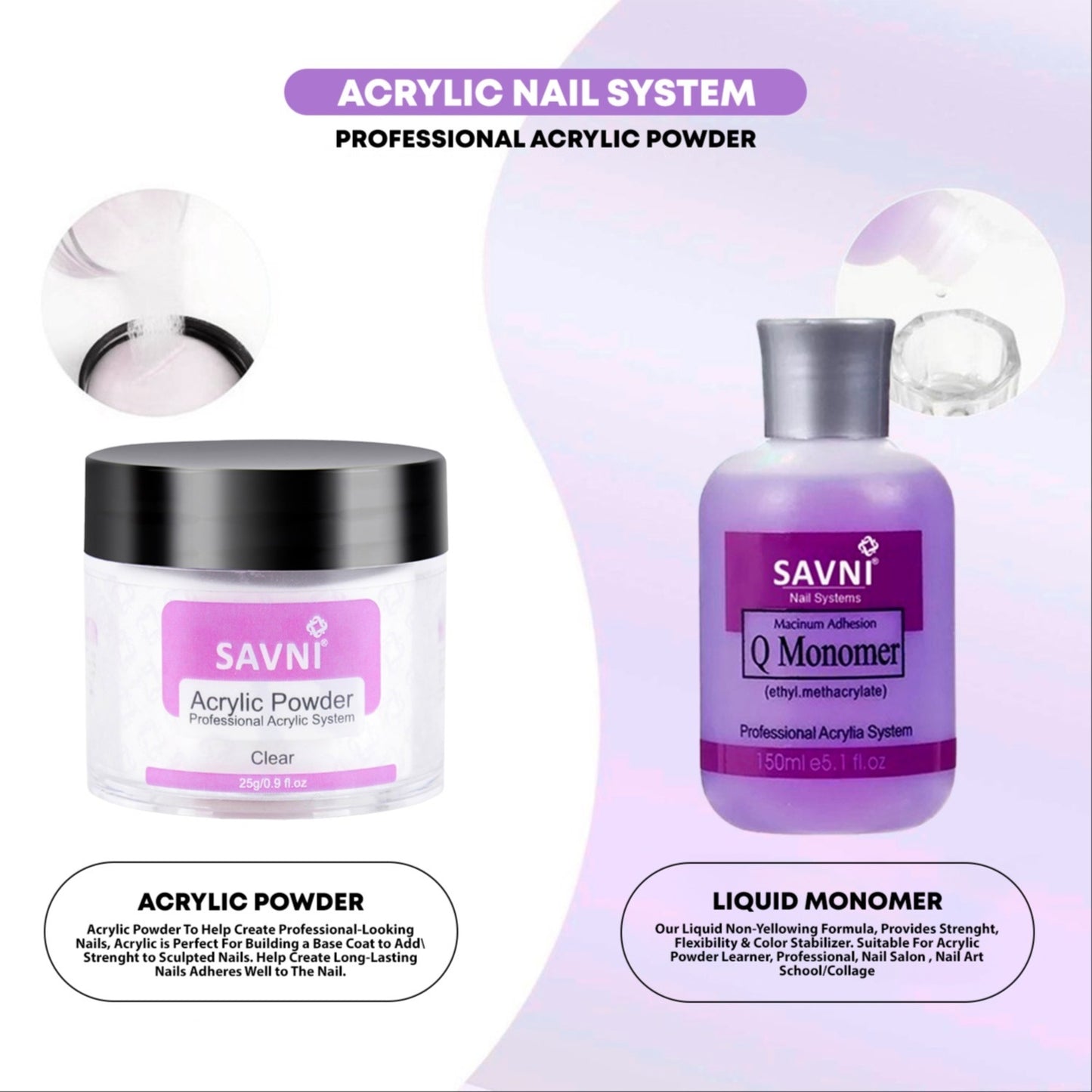 Savni 25g Clear Acrylic Powder Kit