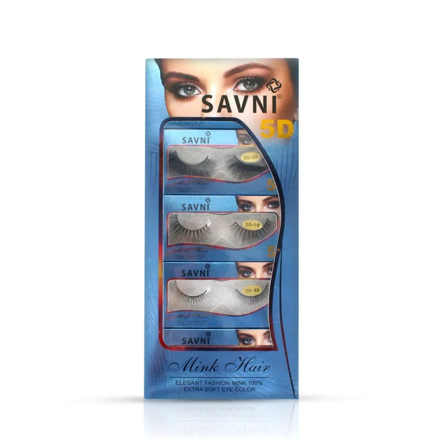 Savni 5D Professional Temporary Mink Hair Eyelash Extension 10 pairs Mix Blue Box