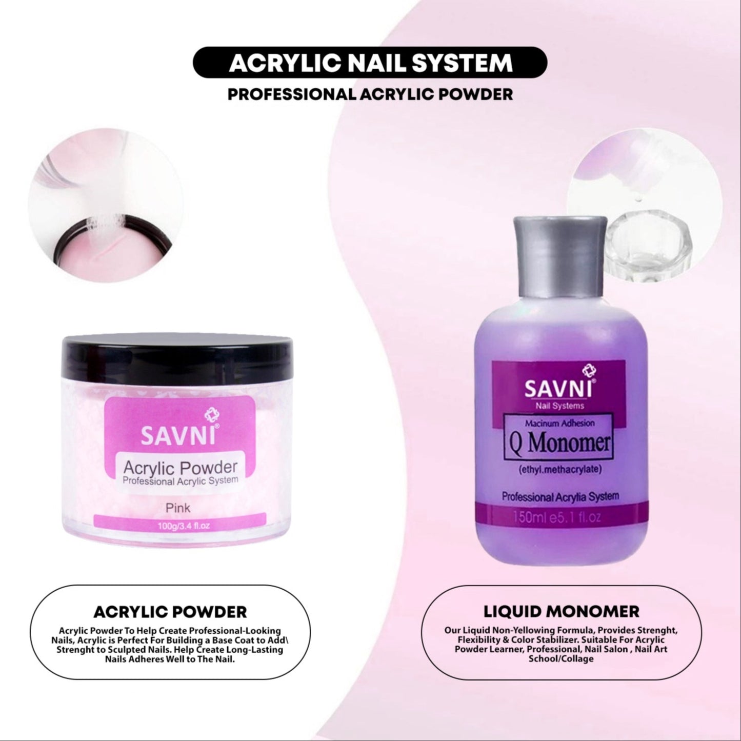 Savni 100g Pink Acrylic Powder Kit