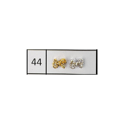 Metallic Nail Bows Accessory Silver Series - 5 Pair (Assorted Design)