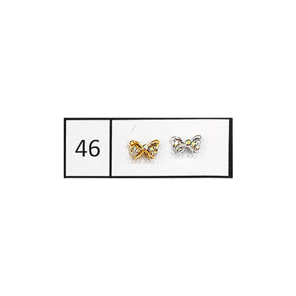 Metallic Nail Bows Accessory Silver Series - 5 Pair (Assorted Design)