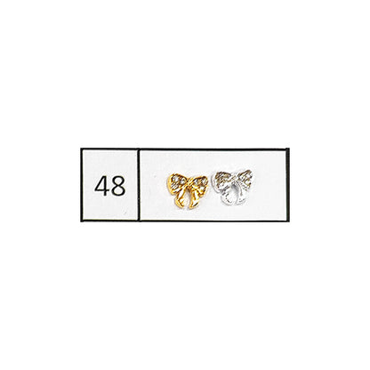 Metallic Nail Bows Accessory Silver Series - 5 Pair (Assorted Design)