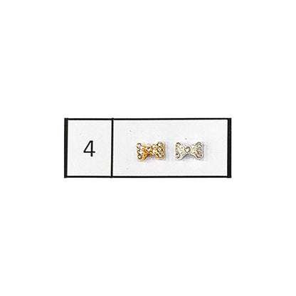Metallic Nail Bows Accessory Silver Series - 5 Pair (Assorted Design)
