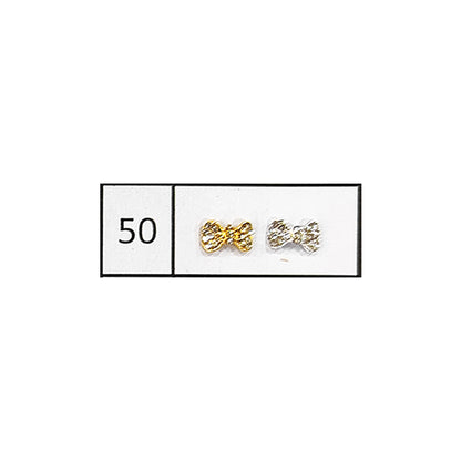 Metallic Nail Bows Accessory Silver Series - 5 Pair (Assorted Design)