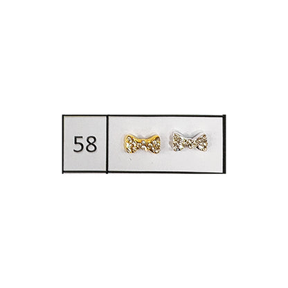Metallic Nail Bows Accessory Silver Series - 5 Pair (Assorted Design)