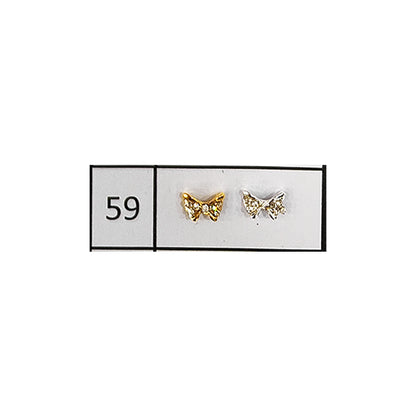 Metallic Nail Bows Accessory Silver Series - 5 Pair (Assorted Design)