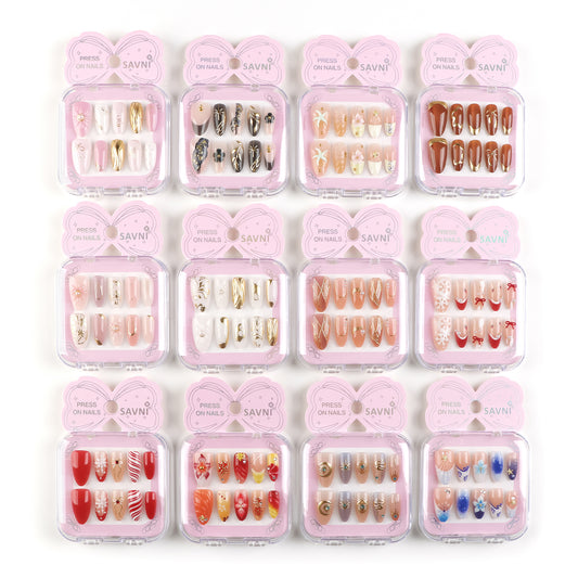 Press On Nails Premium Stone & Printed Series - 12 Sets in Press On Box