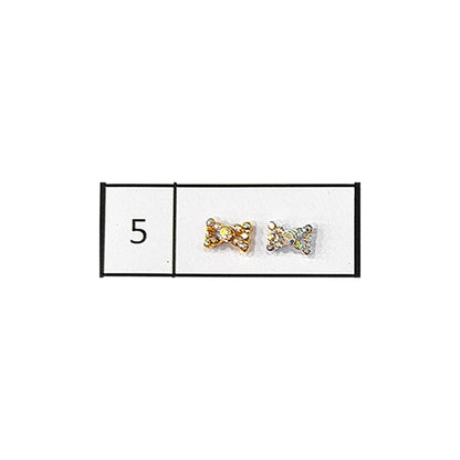 Metallic Nail Bows Accessory Silver Series - 5 Pair (Assorted Design)